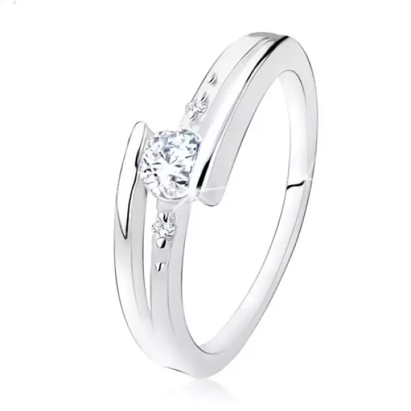 Eljegyzési gyűrű 925 ezüstből, kettős szárak, átlátszó cirkónia, golyók - Nagyság_ 53