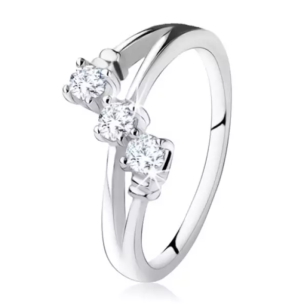 Eljegyzési gyűrű 925 ezüstből, ferde vonal, átlátszó kövekkel - Nagyság_ 54