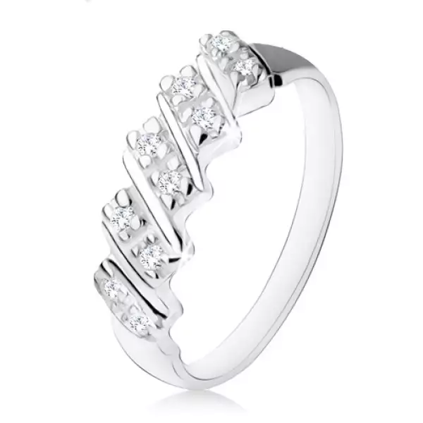 925 ezüst eljegyzési gyűrű, öt ferde sávval, átlátszó cirkóniákból - Nagyság_ 55