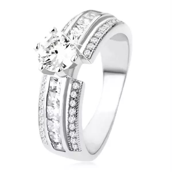 Eljegyzési gyűrű 925 ezüstből, kiemelkedő díszített vonal, átlátszó cirkónia - Nagyság_ 59