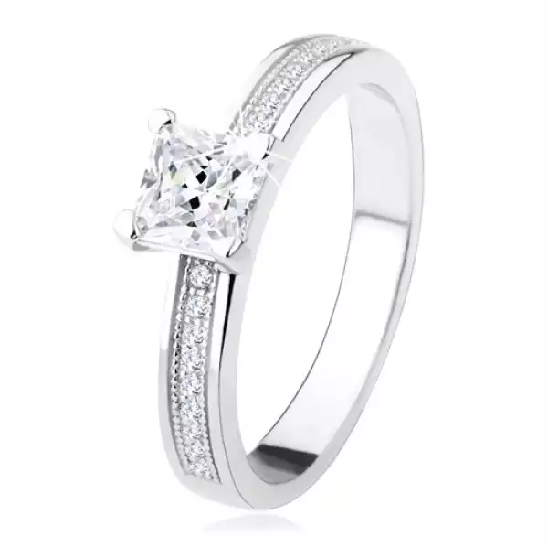 925 ezüst eljegyzési gyűrű - négyzetes cirkónia, kövek a szárakon - Nagyság_ 54