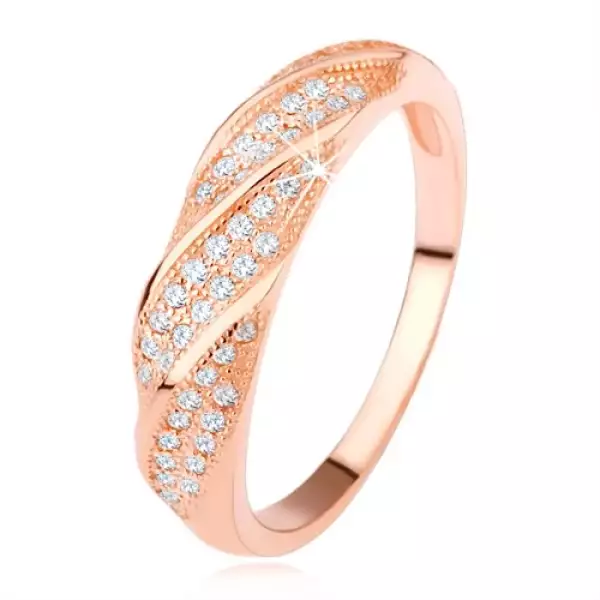 Gyűrű 925 ezüstből, réz szín, ferde átlátszó cirkóniákból álló vonal - Nagyság_ 51