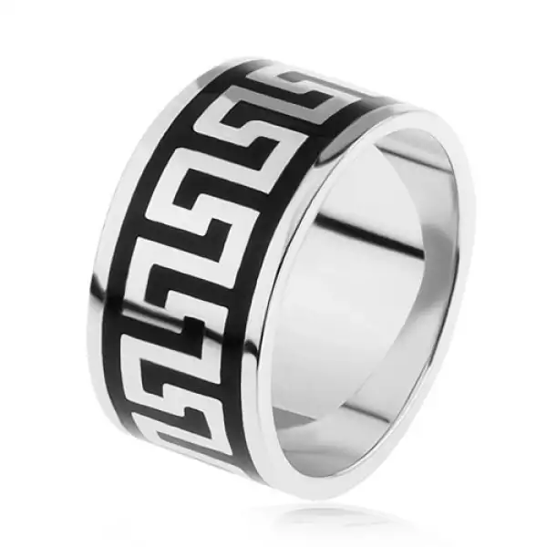 925 ezüst gyűrű fekete görög kulcs mintával - Nagyság_ 64