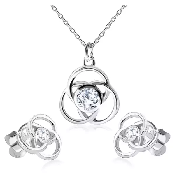 Fülbevaló és nyakék 925 ezüstből, virág körvonal, kerek szirmok, cirkónia