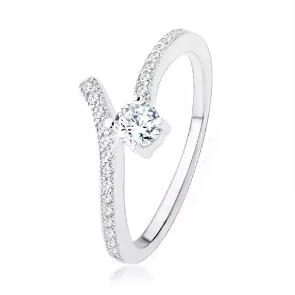 925 ezüst eljegyzési gyűrű, kettévált szár, átlátszó cirkónia - Nagyság_ 55