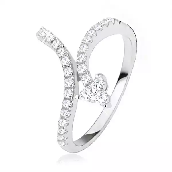 Gyűrű átlátszó cirkóniás berakásokkal, 925 ezüst, tekert nyíl - Nagyság_ 57