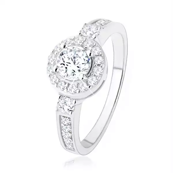 925 ezüst eljegyzési gyűrű, átlátszó cirkóniás napocska, csillogó kövek - Nagyság_ 52