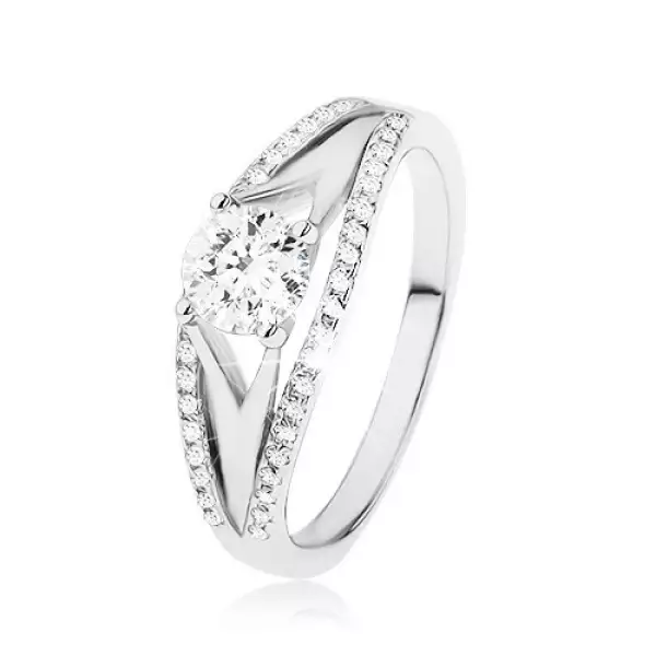 Csillogó gyűrű 925 ezüstből, nagy kerek cirkónia, gazdagon díszített szárak - Nagyság_ 49