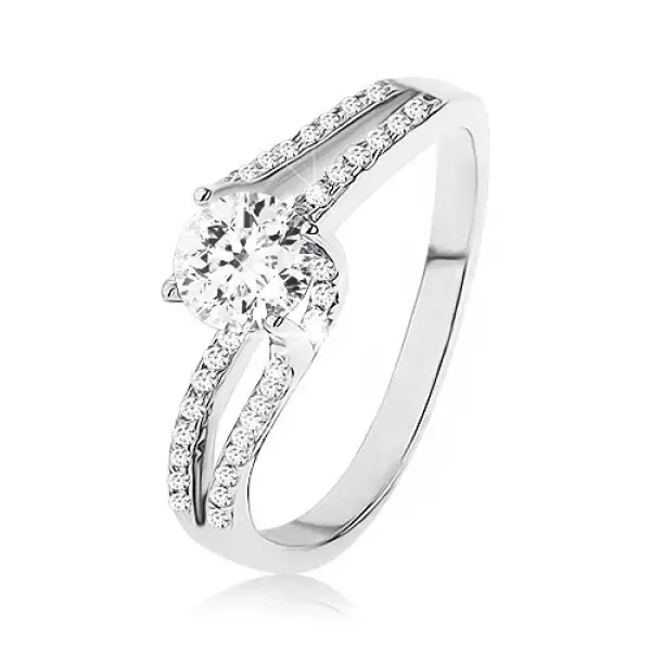 Gyűrű 925 ezüstből, kerek átlátszó cirkónia, kettős és eltolt szárak - Nagyság_ 62