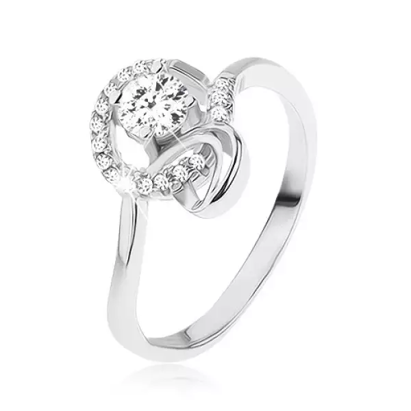 Gyűrű 925 ezüstből, fényes hajlított vonalak, csiszolt átlátszó cirkónia - Nagyság_ 63