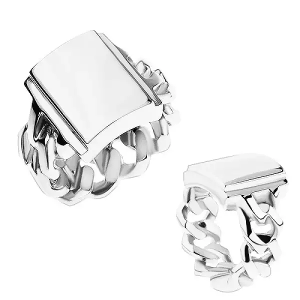 Gyűrű acélból, ezüst szín, szárak szemekből, tükörfényes téglalap - Nagyság_ 70