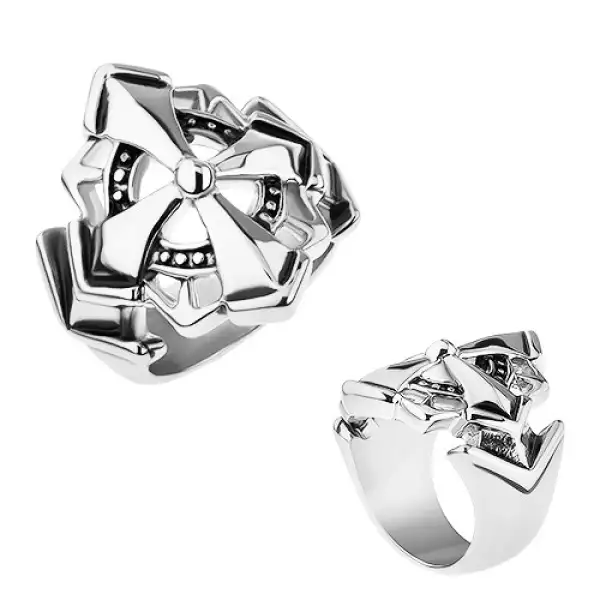 Gyűrű sebészeti acélból, nagy patináns máltai kereszt  - Nagyság_ 55