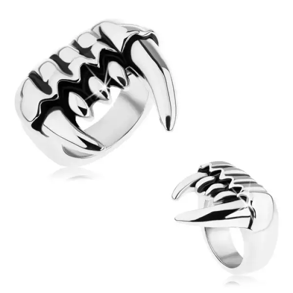 Acél gyűrű ezüst színben, méretes fogak, patináns - Nagyság_ 56