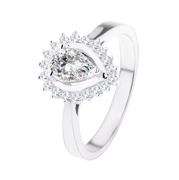 Eljegyzési gyűrű 925 ezüstből, ragyogó könnycsepp tiszta kövekből - Nagyság_ 60