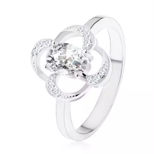 Gyűrű 925 ezüstből, ragyogó virág körvonal ovális tiszta cirkóniával - Nagyság_ 54