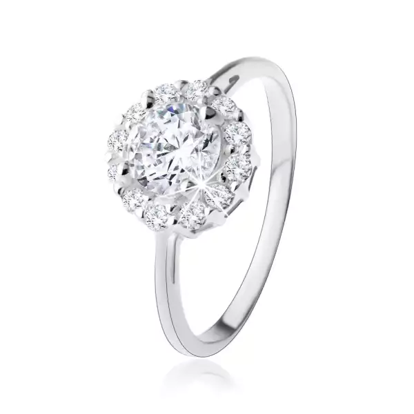 Gyűrű 925 ezüstből - kerek, átlátszó cirkónia csillogó kontúrral - Nagyság_ 49