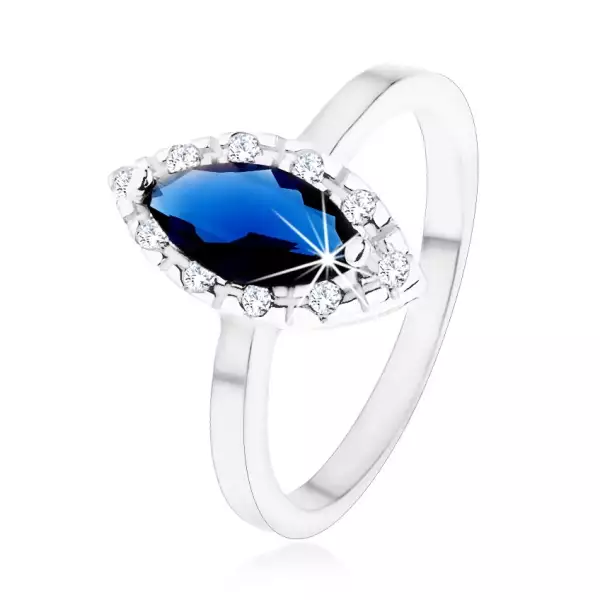 Gyűrű 925 ezüstből - sötétkék cirkóniás magszem, átlátszó kontúr - Nagyság_ 52