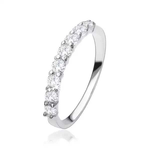 Eljegyzési gyűrű 925 ezüstből, átlátszó cirkóniákból álló sáv, sima szárak - Nagyság_ 49