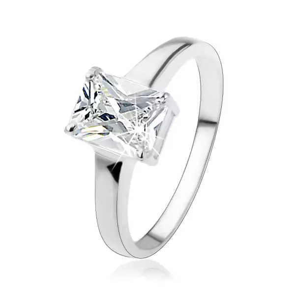 925 ezüst gyűrű téglalap alakú átlátszó, csiszolt cirkóniával - Nagyság_ 53