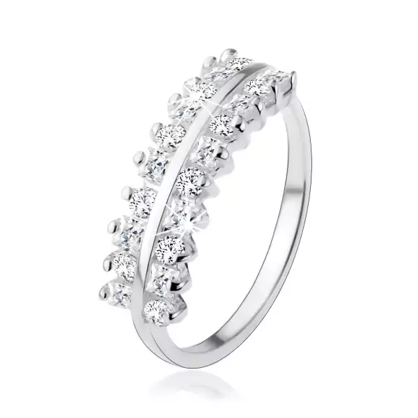 Gyűrű 925 ezüstből, csillogó cirkóniás vonalak, fényes sáv középen - Nagyság_ 55