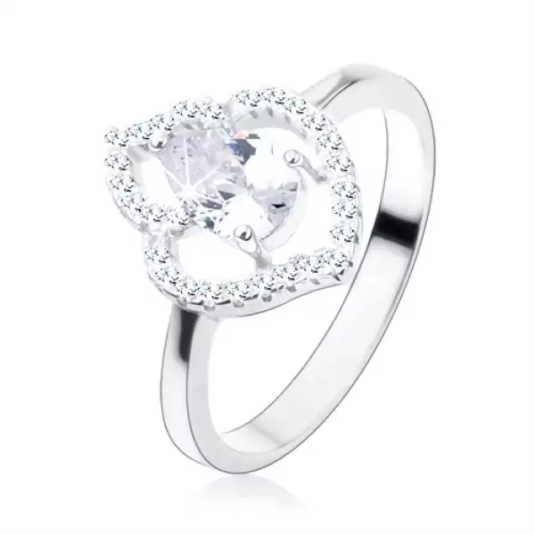 Gyűrű 925 ezüstből, átlátszó cirkóniás könnycsepp, csillogó levél kontúr - Nagyság_ 51