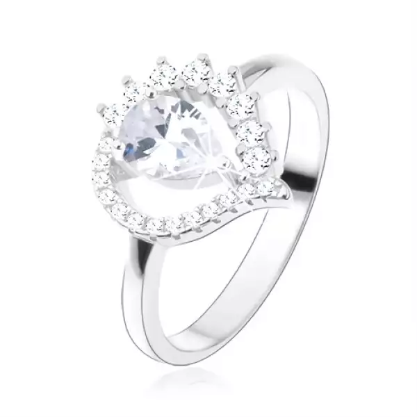 Gyűrű 925 ezüstből, aszimmetrikus könnycsepp - körvonal, átlátszó cirkóniás csepp - Nagyság_ 56