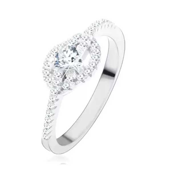 Eljegyzési gyűrű 925 ezüstből, átlátszó cirkóniás szív, tekert vonalak - Nagyság_ 50