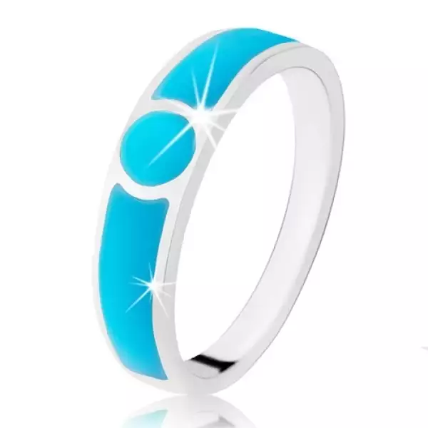 925 ezüst gyűrű, türkíz árnyalatú karika és két sáv, sima fényes felület - Nagyság_ 48