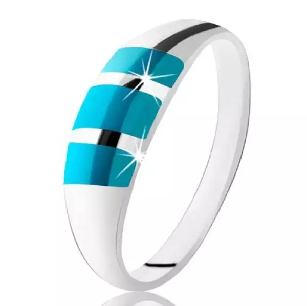 Gyűrű 925 ezüstből, három ferde türkizkék színű sáv, sima felület - Nagyság_ 54