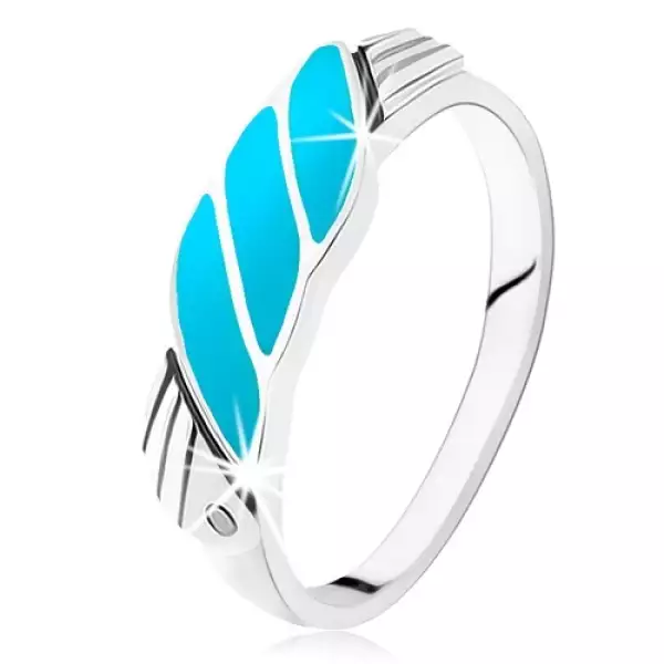 Gyűrű 925 ezüstből, ferde türkiz színű vonalak, angyal szárnyak, cirkóniák - Nagyság_ 54