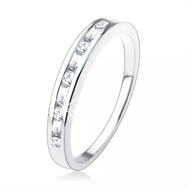 925 eljegyzési gyűrű, apró átlátszó cirkóniák szűk bemetszésbe ültetve - Nagyság_ 59