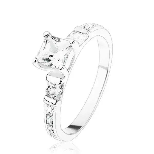 Eljegyzési gyűrű 925 ezüstből, négyzetes átlátszó kő, átlátszó cirkóniás vonal - Nagyság_ 49