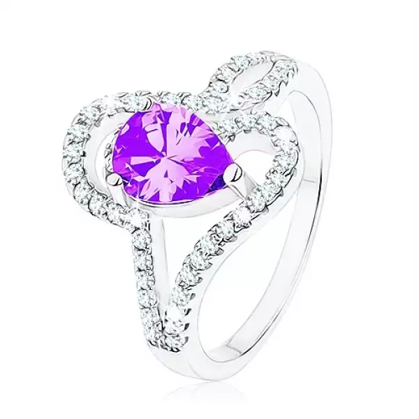 925 ezüst gyűrű, tanzanit színű cirkónia - könnycsepp, összefonódott vonalak - Nagyság_ 54