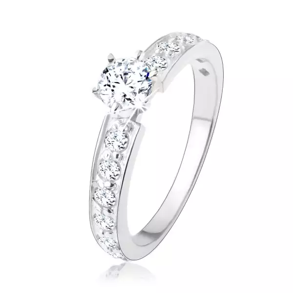 Csillogó eljegyzési gyűrű, 925 ezüst, átlátszó cirkóniás vonal, kerek cirkónia - Nagyság_ 49