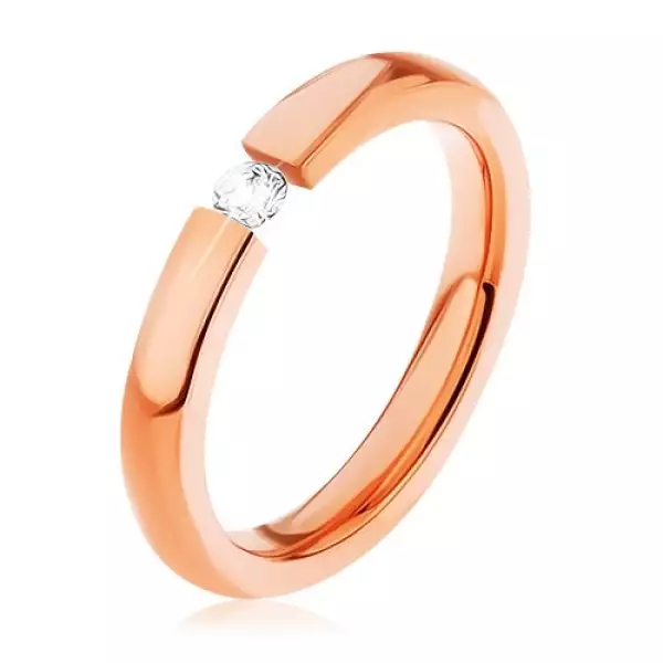 Acél gyűrű, réz árnyalat, apró átlátszó cirkónia, magas fény - Nagyság_ 54