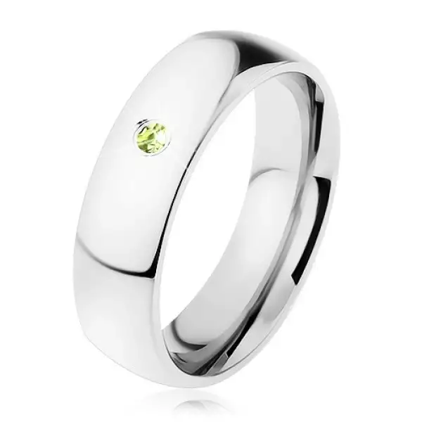 Gyűrű sebészeti acélból tükörfénnyel, világoszöld cirkónia - Nagyság_ 60
