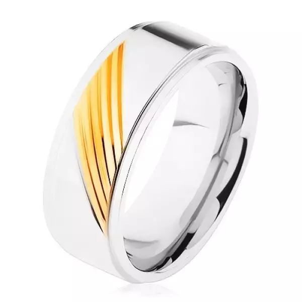 Kétszínű gyűrű sebészeti acélból, ferdén gravírozott sávok - Nagyság_ 57