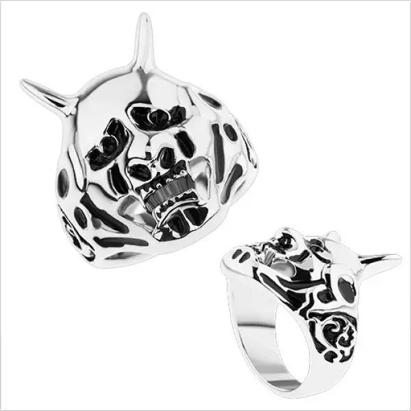 Masszív gyűrű 316L acélból, patinás ördög, díszített szárral - Nagyság_ 63