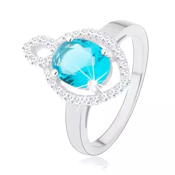 Gyűrű, 925 ezüst, világoskék ovális cirkónia átlátszó szegéllyel, könnycsepp körvonal - Nagyság_ 58