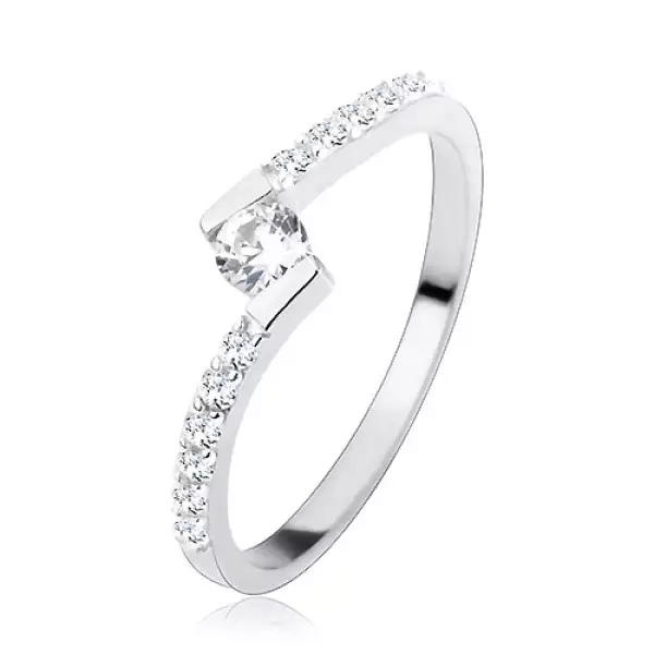 925 ezüst gyűrű, kerek átltászó cirkónia az ívelt szárak között - Nagyság_ 53