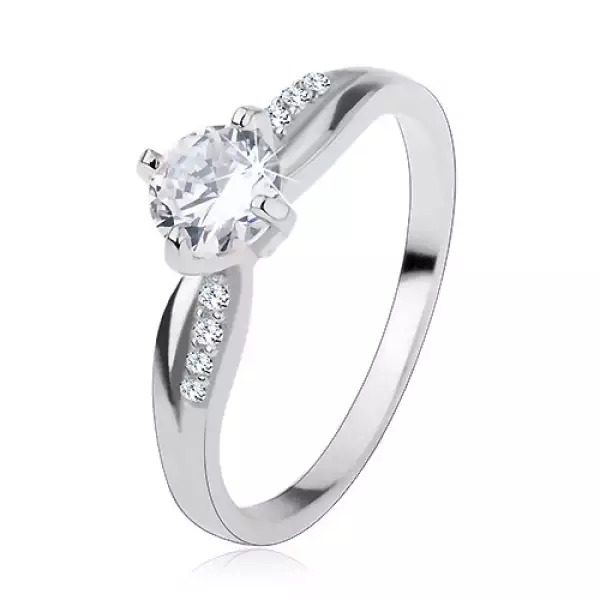 Eljegyzési gyűrű, 925 ezüst, sima és cirkóniás vonal, csillogó átlátszó cirkónia - Nagyság_ 60