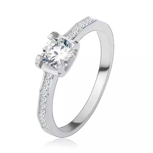 925 ezüst gyűrű, fényes szárak, kerek csiszolt cirkónia - Nagyság_ 50