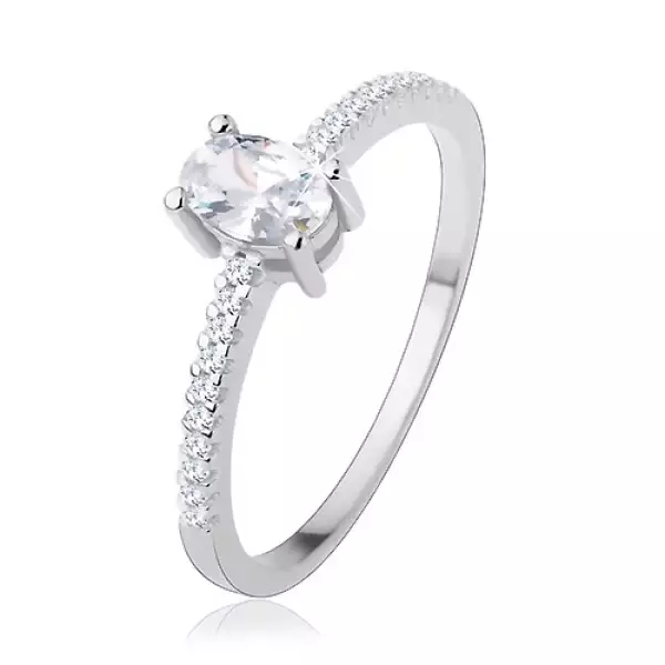 Eljegyzési gyűrű 925 ezüstből, vékony szárak, átlátszó cirkónia - ovális - Nagyság_ 54