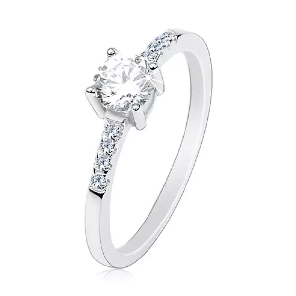 925 ezüst gyűrű, vékony szárak, kerek átlátszó cirkónia, csillogó vonalak - Nagyság_ 64