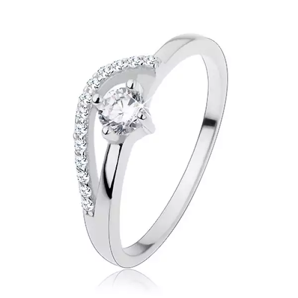 Eljegyzési gyűrű 925 ezüstből, vékony szárak, hullámos csillogó vonal, cirkónia - Nagyság_ 54