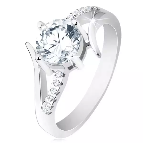 Eljegyzési gyűrű 925 ezüstből, kettős szárak, kerek átlátszó cirkónia - Nagyság_ 56