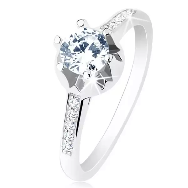 Eljegyzési gyűrű - 925 ezüst, keskeny díszített szárak, átltászó cirkónia, díszített foglalat - Nagyság_ 58