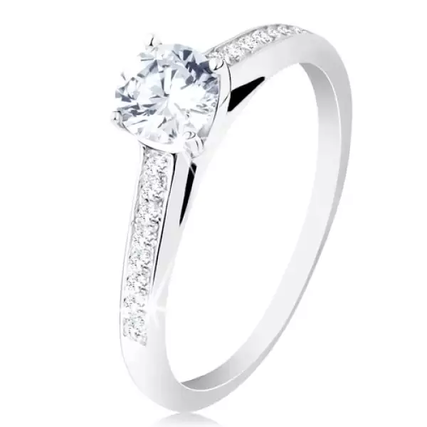 925 ezüst gyűrű, eljegyzési, átlátszó cirkóniás szárak, kerek cirkónia a foglalatban - Nagyság_ 50