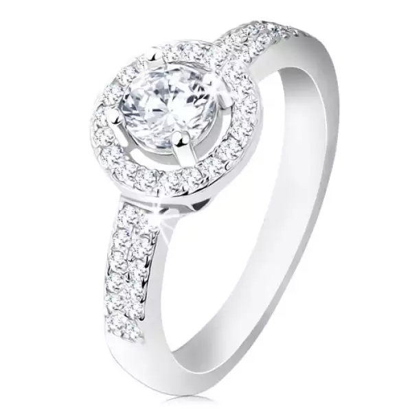 925 ezüst gyűrű, széles szárak, csillogó vonal, kerek foglalat, csiszolt cirkónia - Nagyság_ 56