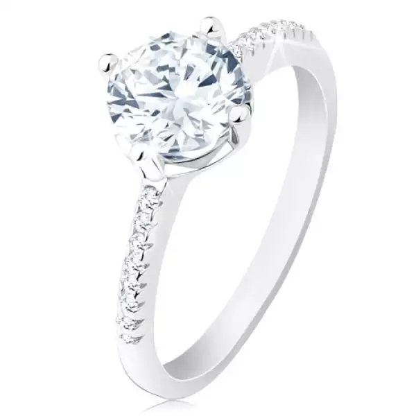 Ezüst gyűrű 925, díszített szárak, csillogó cirkónia, kivágott foglalat - Nagyság_ 59